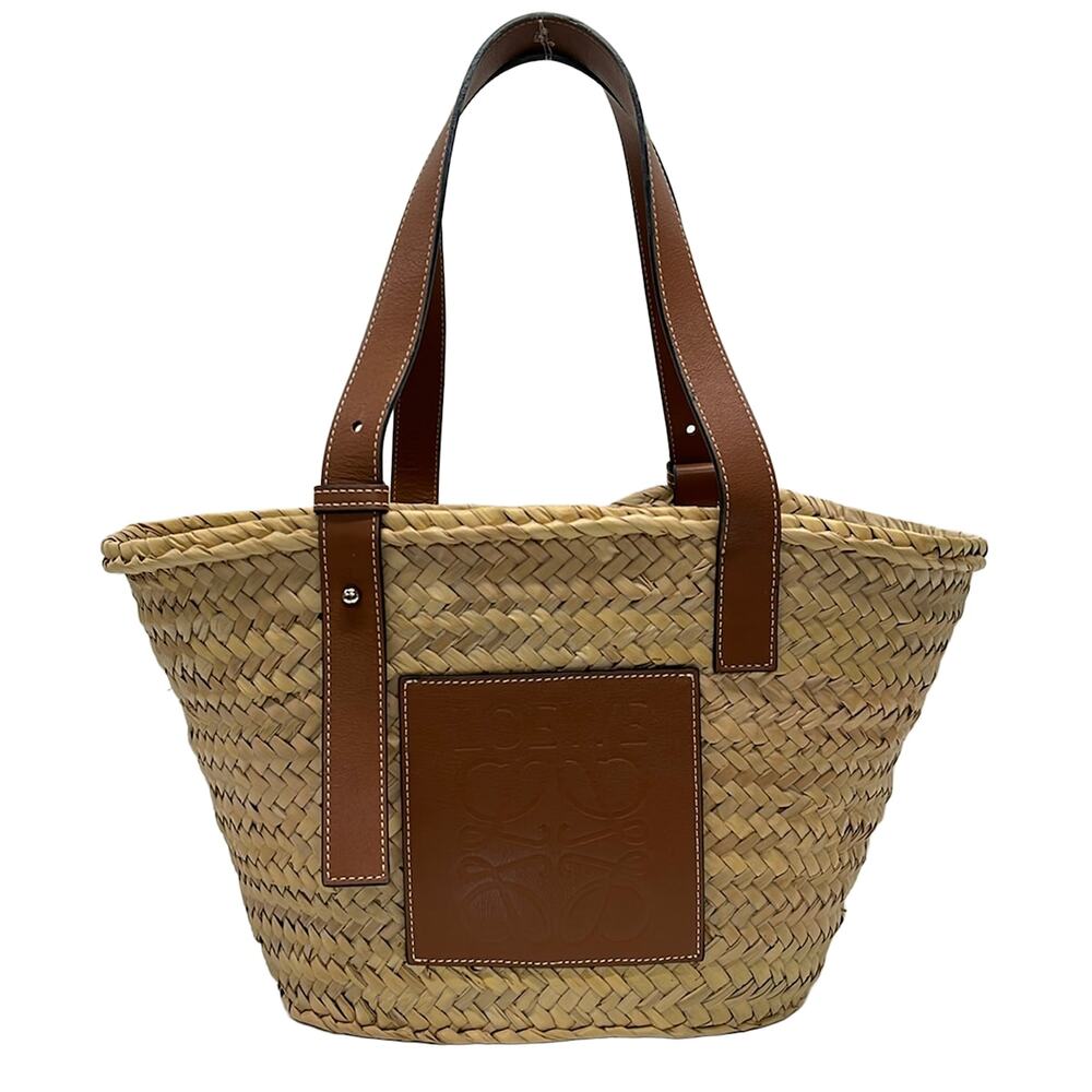 Loewe Basket Tote Bag Beige Brown Natural Fiber Leather